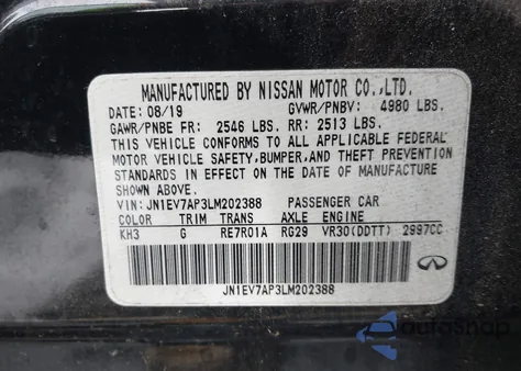 2020 Infiniti Q50 Luxe from USA, damaged, VIN JN1EV7AP3LM202388